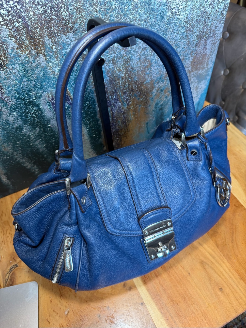Michael Michael Kors Classic Vintage Navy Leather Satchel Crossbody Bag - Picture 11 of 17